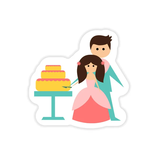 Pegatina de papel sobre fondo blanco Novia Groom Cake — Archivo Imágenes Vectoriales