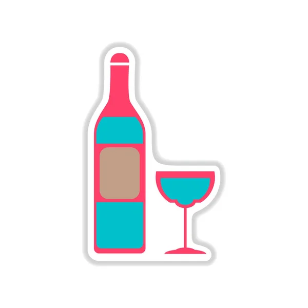 Beyaz arka plan şişe şarap kadehinin bulunan kağıt etiket — Stok Vektör
