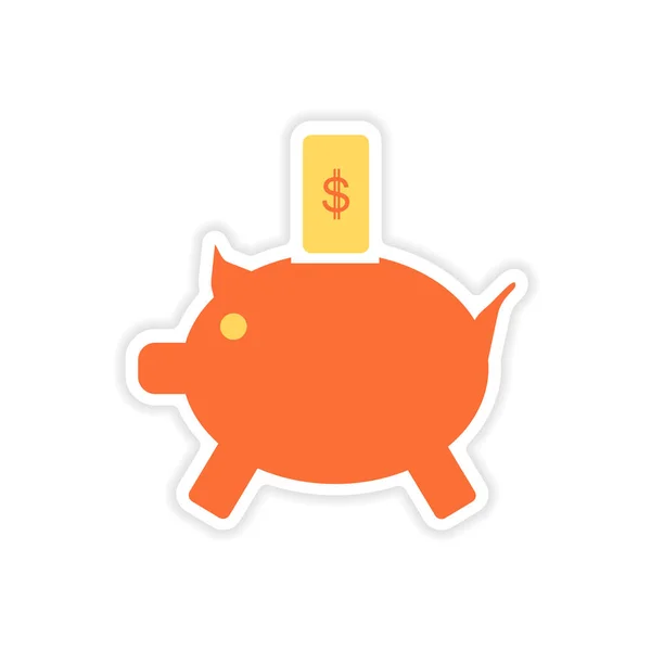 stylish sticker on paper piggy bank and money