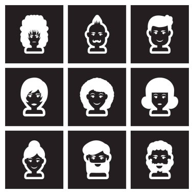 Düz kutsal kişilerin resmi içinde siyah ve beyaz stil saç kümesi