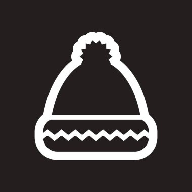 Siyah ve beyaz kış şapkalı düz simgesi