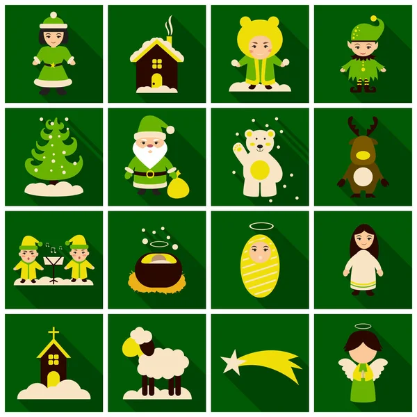 Set di icone piatte con ombra Natale — Vettoriale Stock