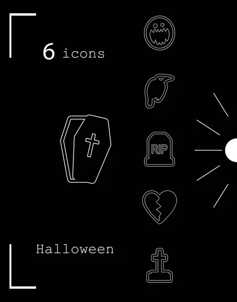 Collection of 6 halloween icons. Vector illustration in thin line style — Stock Vector