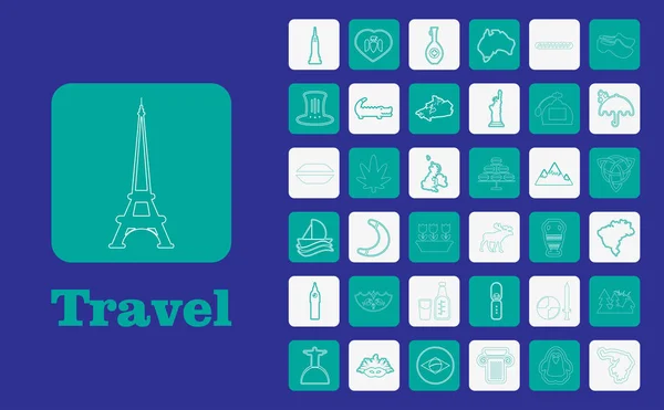 Iconos de Travel Line para Web y Móvil. Iconos de línea delgada. Fondo azul — Archivo Imágenes Vectoriales