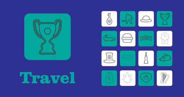 Travel line Icons für Web und Mobile. Thin-Line-Symbole. blauer Hintergrund — Stockvektor