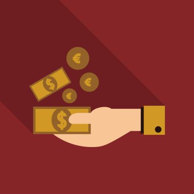 ödeme el para simgesi gölge ile düz tarzında