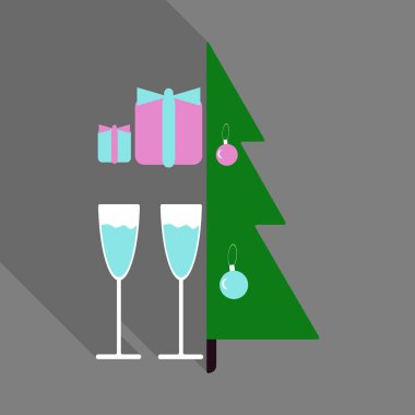 Hediyeler ve gözlük ile dekore edilmiş Noel ağacı vektör çizim