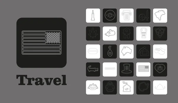 Iconos de Travel Line para Web y Móvil. Iconos de línea delgada. sobre fondo gris — Archivo Imágenes Vectoriales