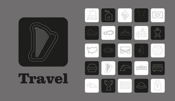 Iconos de Travel Line para Web y Móvil. Iconos de línea delgada. sobre fondo gris — Archivo Imágenes Vectoriales