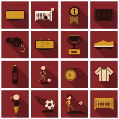 Futbol simgeler ve gölge ile düz stilde aletleri