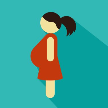 Hamile kadın üzerinde beyaz izole Kırmızı elbiseli. Vektör çizim.