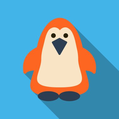 Sevimli penguen ikonu düz stil. Soğuk kış sembolü. Antarktika kuşu, hayvan çizimi.