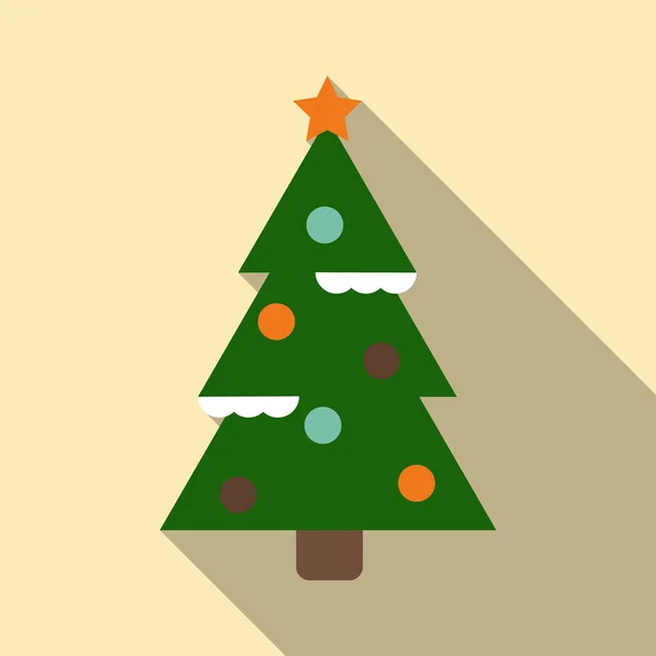 Ícone plano com sombra árvore de Natal — Vetor de Stock