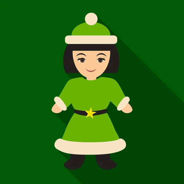 Icono plano con sombra Snow Maiden. Hermosa chica con abrigo largo con piel blanca . — Vector de stock