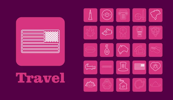 Travel line Icons für Web und Mobile. Thin-Line-Symbole. auf lila — Stockvektor