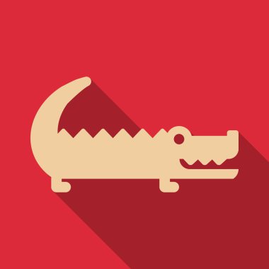 Sevimli çizgi timsah modern geometrik düz vektör tarzı. Basit ve sevimli gülümseyen timsah illüstrasyon.