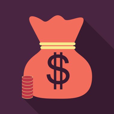 Altın sikke ile büyük para çantası. Vektör çizim gölge ile