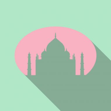 Beyaz arka plan üzerinde izole Müslüman Camii. Geleneksel Arabesk süsleme, hilal ve yıldız. Vektör çizim. Eid Mubarak selamlar. Ramazan Kareem. Düz stil Şeyh Zayed Ulu Camii