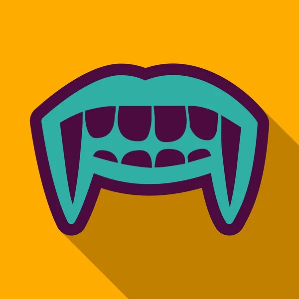 Icono plano con dientes de vampiro sombra — Vector de stock