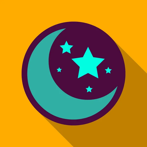 Icono plano con sombra de luna y estrellas — Vector de stock