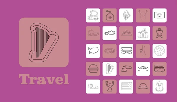 Cestovní linii ikony pro Web a mobilní zařízení. Tenká linie ikony. na fialová — Stockový vektor