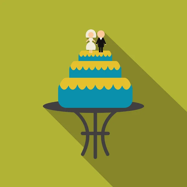 Icône de gâteau de mariage image avec silhouette de jeunes mariés — Image vectorielle