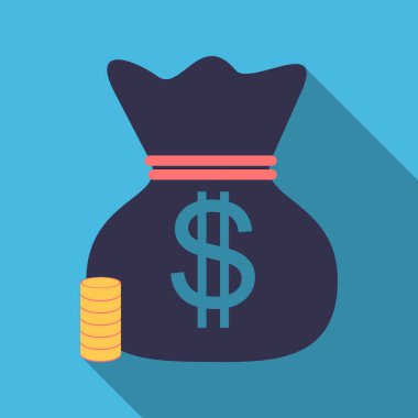 Altın sikke ile büyük para çantası. Vektör çizim gölge ile