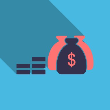 Altın sikke ile büyük para çantası. Vektör çizim gölge ile