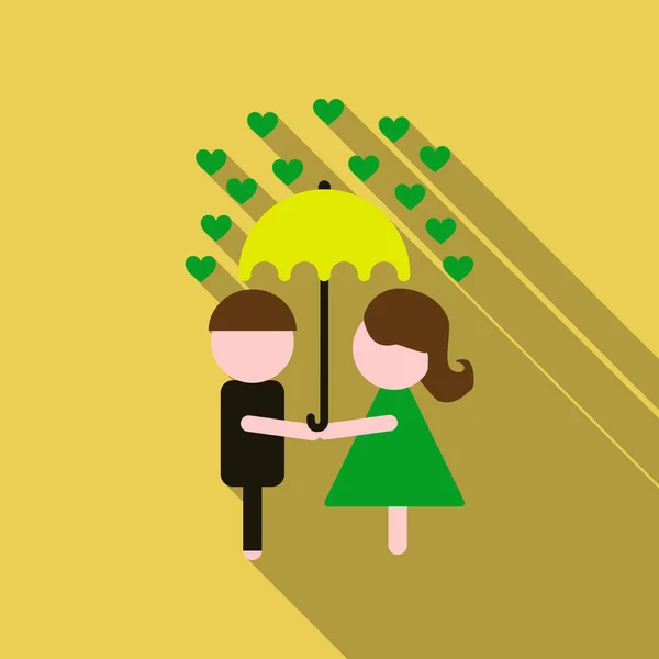 Jeune couple amoureux sous parapluie sur fond décoré de coeurs, vecteur pour la célébration de la Saint-Valentin heureux . — Image vectorielle