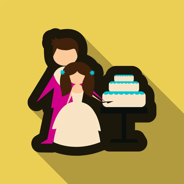 Recién casados corte pastel de bodas — Archivo Imágenes Vectoriales