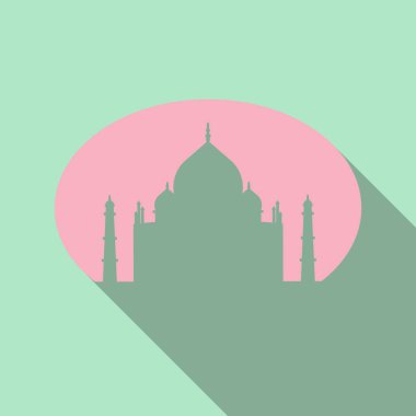 Beyaz arka plan üzerinde izole Müslüman Camii. Geleneksel Arabesk süsleme, hilal ve yıldız. Vektör çizim. Eid Mubarak selamlar. Ramazan Kareem. Düz stil Şeyh Zayed Ulu Camii