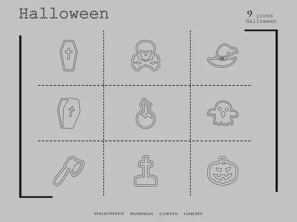 Verzameling van 9 halloween icons. Vectorillustratie in de stijl van de dunne lijn — Stockvector