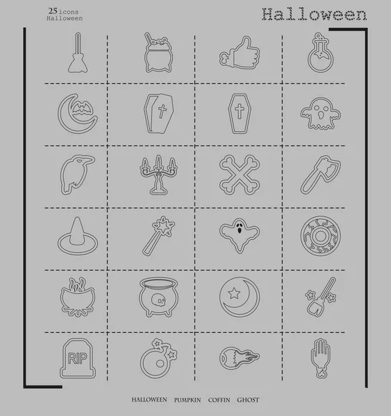 Kolekcja 24 ikony halloween. Ilustracja wektorowa w stylu cienkich linii — Wektor stockowy