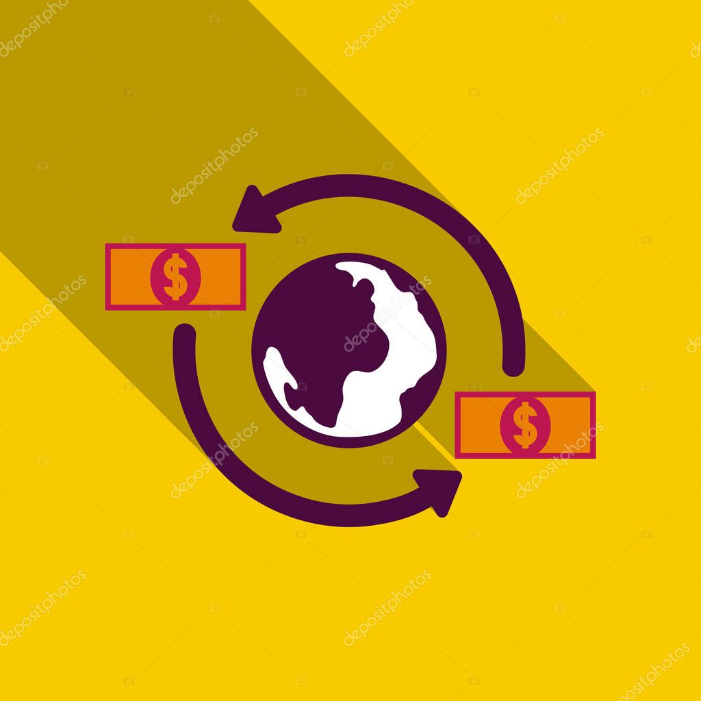 Money transfer icon. Around the globe money transfer vector icon. Money revolves around glove. Fast money transfer icon. Transfer icon.