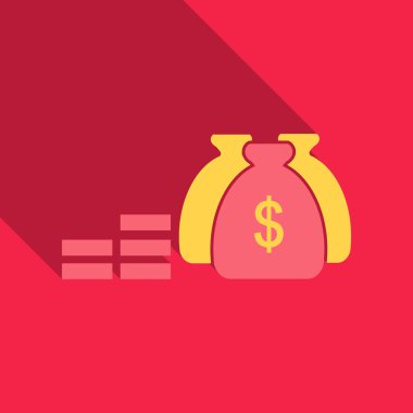 Altın sikke ile büyük para çantası. Vektör çizim gölge ile