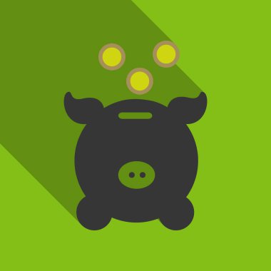 Uzun gölgeler ile düz tasarım sikke simgesiyle kumbara