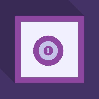 Metal banka güvenli vektör simge düz bir tarzda. Renkli bir arka plan üzerine izole kapalı kasa. Alt simge güvenli gölge kavramı. Güvenli basit örnek.