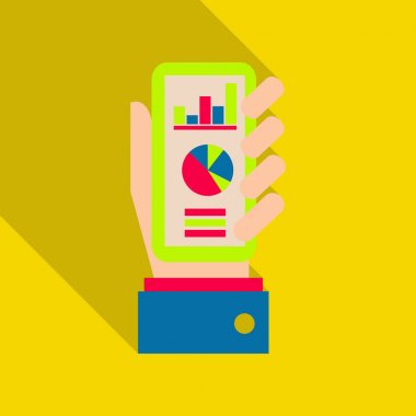 Piyasa eğilim analizi izometrik düz tasarım stili renkli arka plan üzerinde vektör Infographic, eps10 grafikleri ile Smartphone.