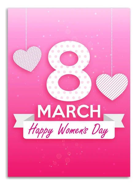 Feliz Día de la Mujer Ilustración sobre fondo rosa. Plantilla vectorial para tarjeta de felicitación. con corazones y cinta — Vector de stock