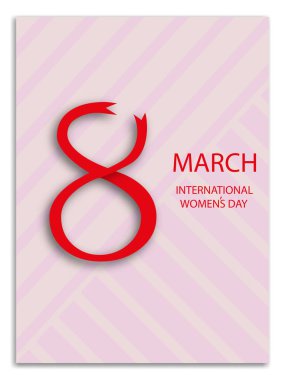 Kırmızı stili 8 Mart tasarım öğeleri. 8 Mart Tebrik Kartpostalı. 8 Mart şerit