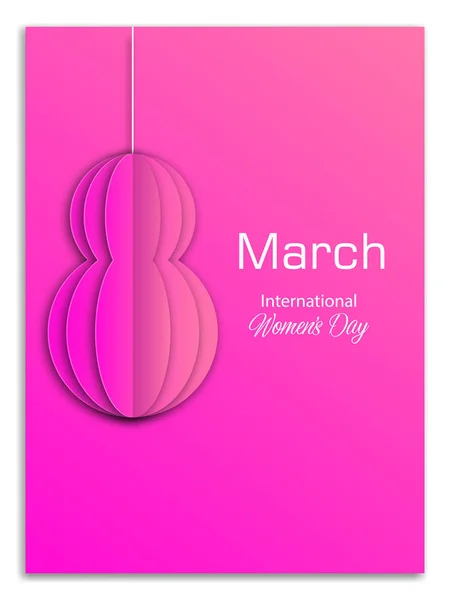 8 March. Happy Womens day greeting card on pink background. Paper craft. 8 March Vector — Stock Vector