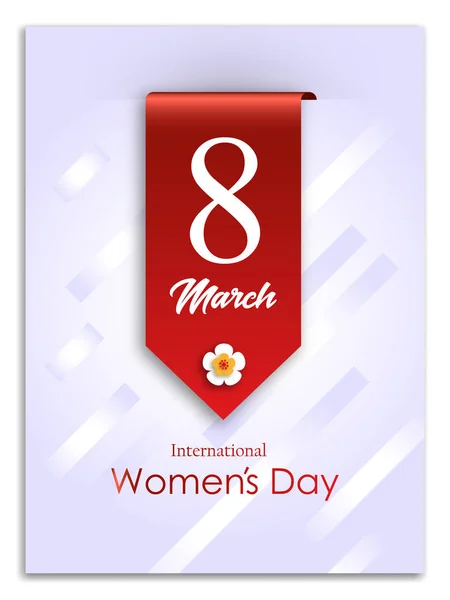 Vector 8 March Womens Day greeting card on blurred background postcard. Perfect as invitation or announcement. — Stock Vector