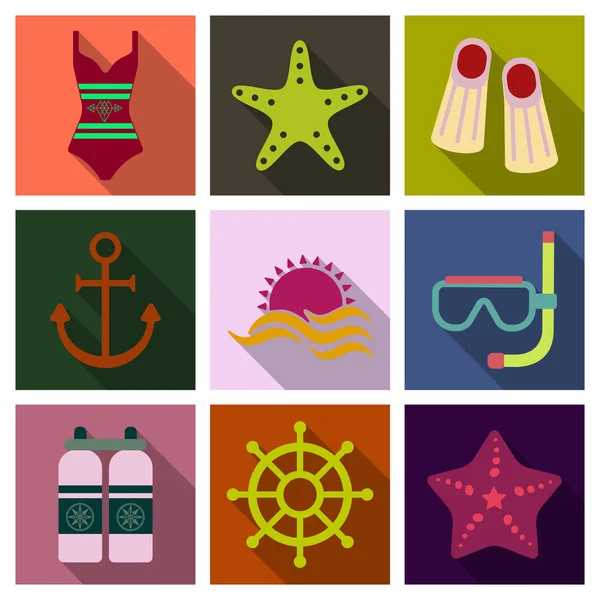 Conjunto de iconos de verano lindo. Cartel luminoso de verano. Colección de elementos — Vector de stock