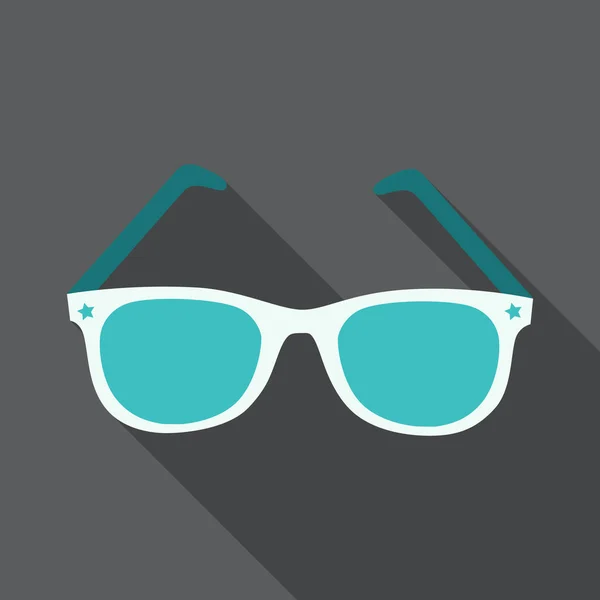 Icona degli occhiali da sole con lunga ombra. Stile design piatto. Silhouette degli occhiali da sole. Icona semplice. Moderna icona piatta in colori eleganti. Pagina del sito Web e elemento di design dell'app mobile . — Vettoriale Stock