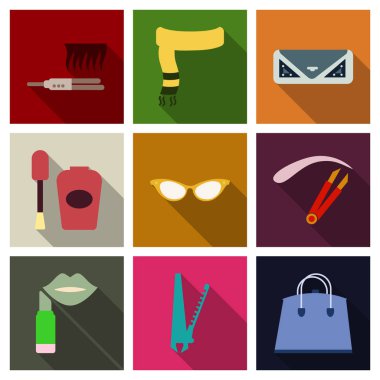 Kutsal kişilerin resmi ile alışveriş ve giyim tema üzerinde ayarlayın. Vektör çizim.