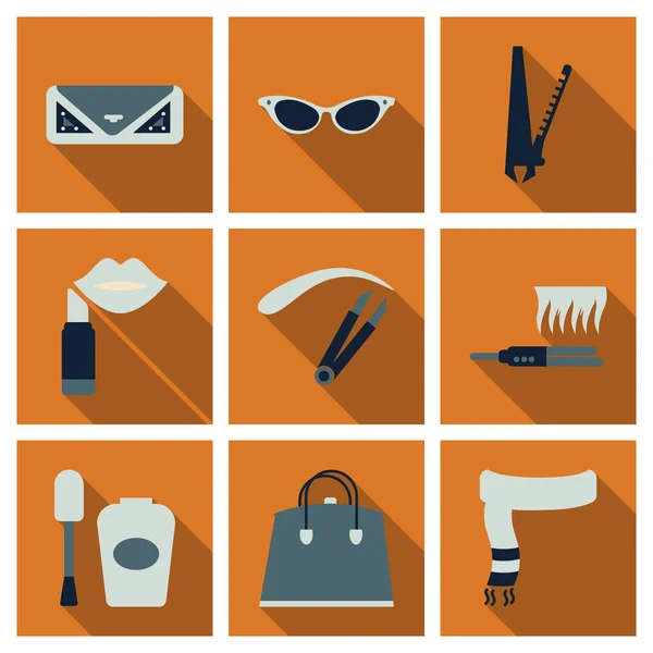 Set with icons on theme of shopping and clothes . Vector illustration. — Stock Vector