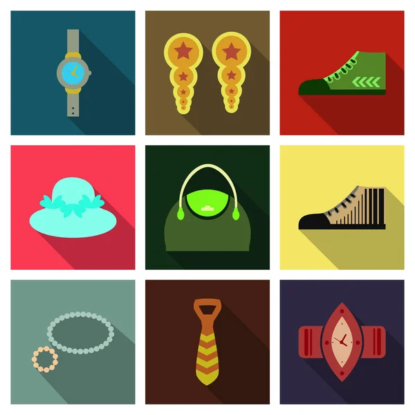 Set met pictogrammen op thema van winkelen en kleding. Vectorillustratie. — Stockvector