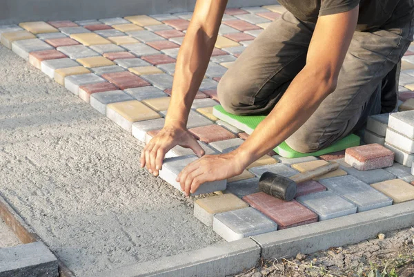 Colocación de losas de pavimentación — Foto de Stock