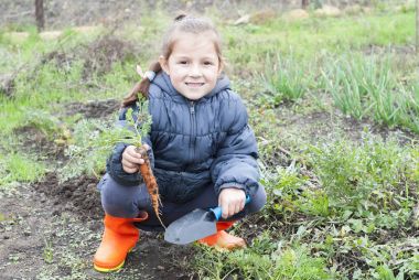 Kız bir havuç tutuyor