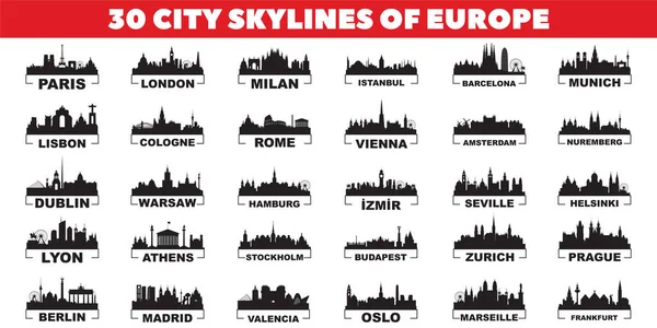 Silhuetas Skyline Cidade Europa Conjunto Design Vetorial Vetores De Bancos De Imagens Sem Royalties